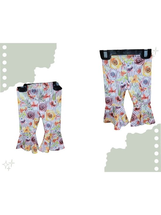 Boutique Other - Baby Girls Floral Bell-Bottom Pants 3-6 Months Boutique Striped Ruffle Leggings